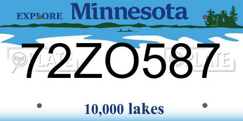 72ZO587 Minnesota License Plate