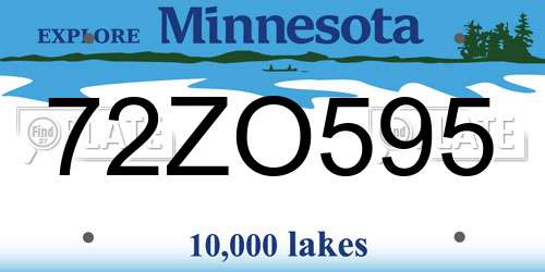 72ZO595 Minnesota License Plate