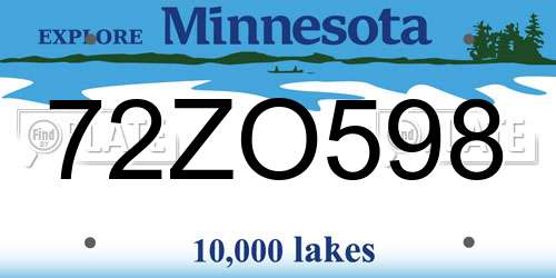 72ZO598 Minnesota License Plate