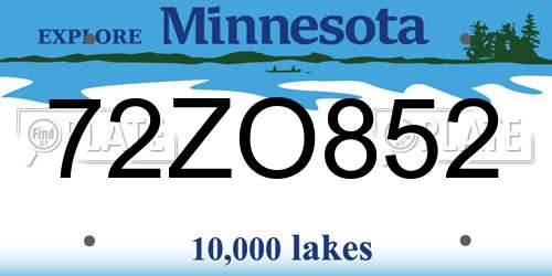 72ZO852 Minnesota License Plate