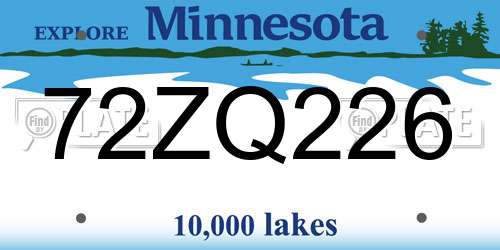 72ZQ226 Minnesota License Plate