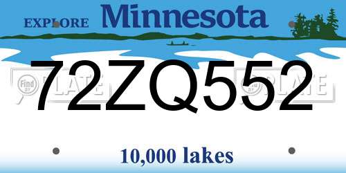 72ZQ552 Minnesota License Plate