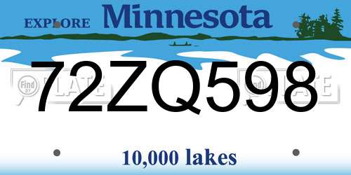 72ZQ598 Minnesota License Plate