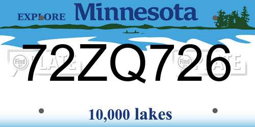 72ZQ726 Minnesota License Plate