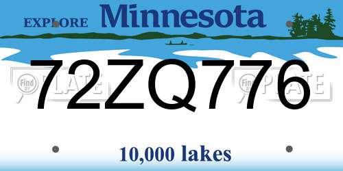 72ZQ776 Minnesota License Plate
