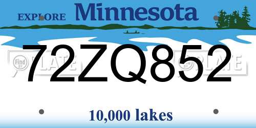 72ZQ852 Minnesota License Plate