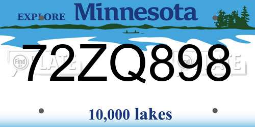 72ZQ898 Minnesota License Plate