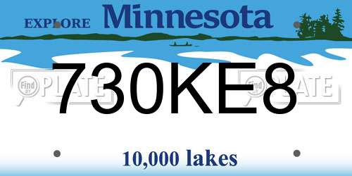 730KE8 Minnesota License Plate