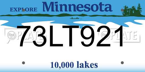 73LT921 Minnesota License Plate