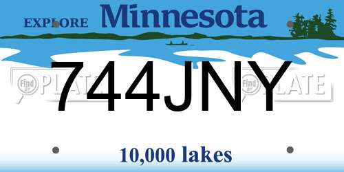744JNY Minnesota License Plate