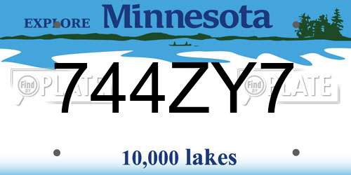744ZY7 Minnesota License Plate