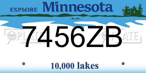 7456ZB Minnesota License Plate