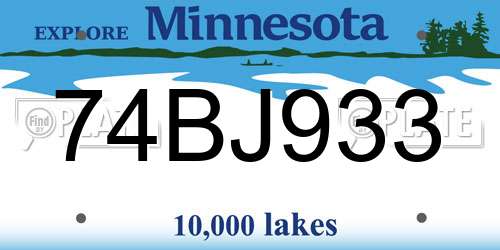 74BJ933 Minnesota License Plate