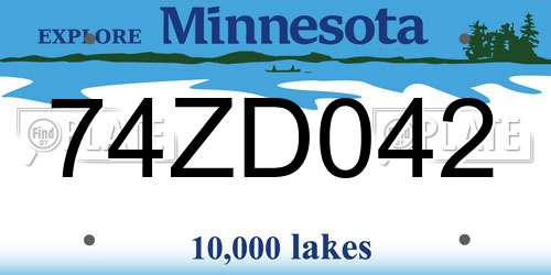 74ZD042 Minnesota License Plate