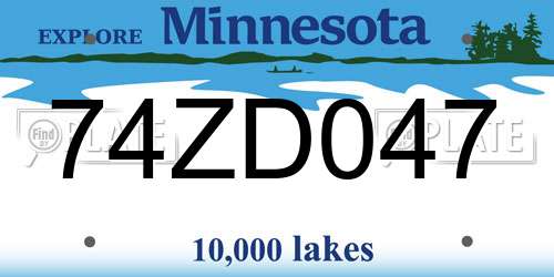 74ZD047 Minnesota License Plate