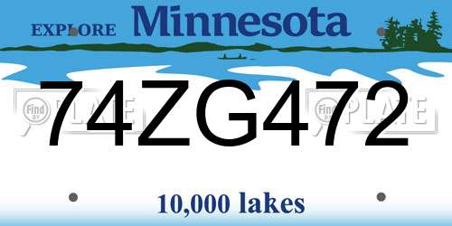 74ZG472 Minnesota License Plate