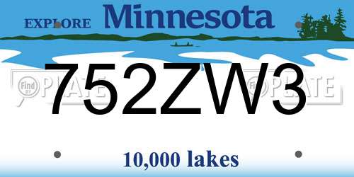 752ZW3 Minnesota License Plate