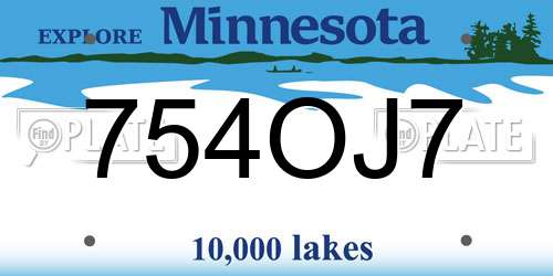 754OJ7 Minnesota License Plate