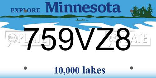 759VZ8 Minnesota License Plate