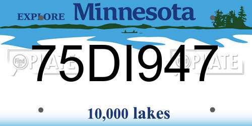 75DI947 Minnesota License Plate