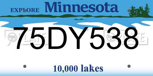 75DY538 Minnesota License Plate