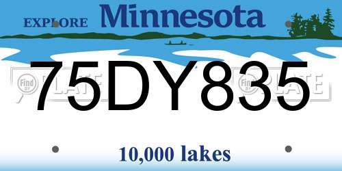 75DY835 Minnesota License Plate