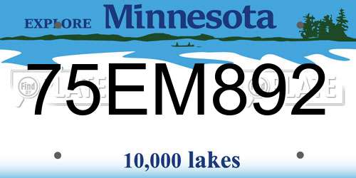 75EM892 Minnesota License Plate