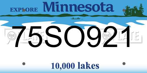 75SO921 Minnesota License Plate