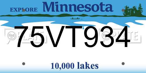 75VT934 Minnesota License Plate
