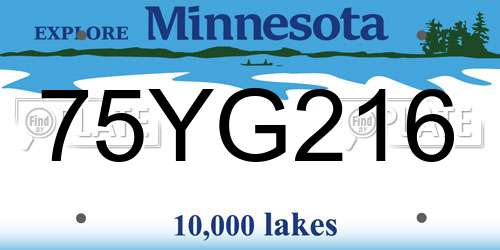 75YG216 Minnesota License Plate