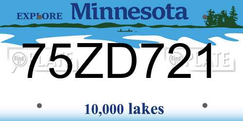75ZD721 Minnesota License Plate
