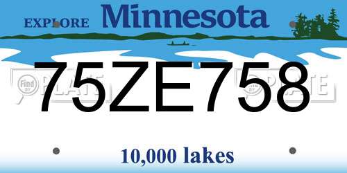 75ZE758 Minnesota License Plate