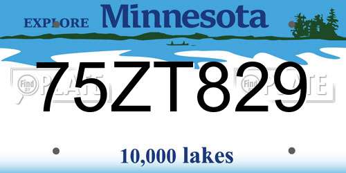 75ZT829 Minnesota License Plate