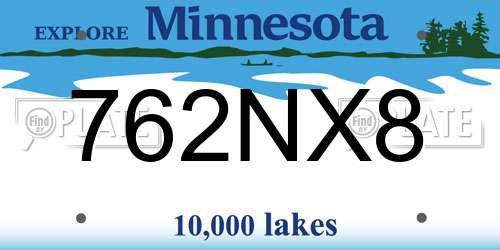 762NX8 Minnesota License Plate