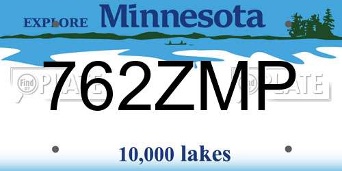 762ZMP Minnesota License Plate