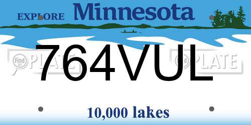 764VUL Minnesota License Plate