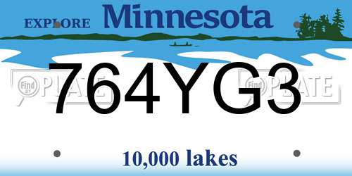 764YG3 Minnesota License Plate