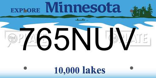 765NUV Minnesota License Plate