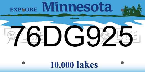 76DG925 Minnesota License Plate