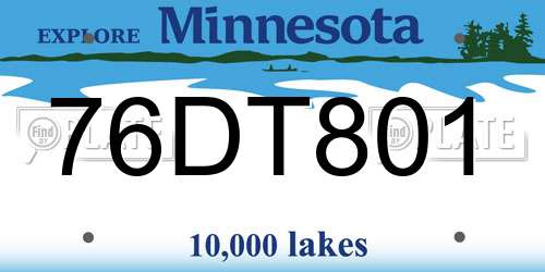 76DT801 Minnesota License Plate