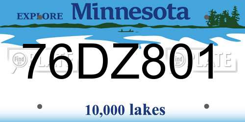 76DZ801 Minnesota License Plate