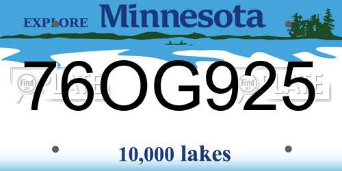 76OG925 Minnesota License Plate
