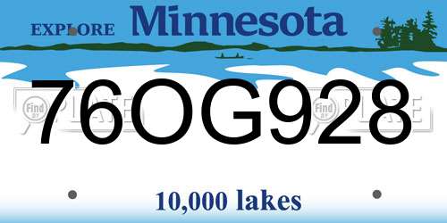 76OG928 Minnesota License Plate