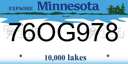76OG978 Minnesota License Plate