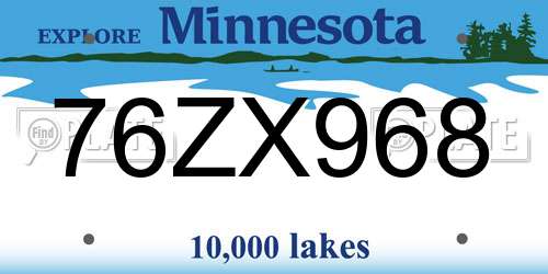 76ZX968 Minnesota License Plate