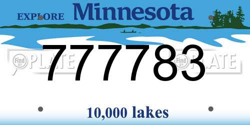777783 Minnesota License Plate