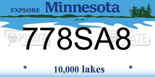 778SA8 Minnesota License Plate