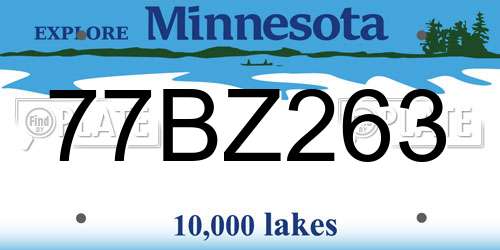 77BZ263 Minnesota License Plate