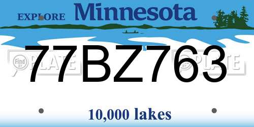 77BZ763 Minnesota License Plate