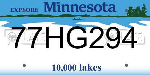 77HG294 Minnesota License Plate
